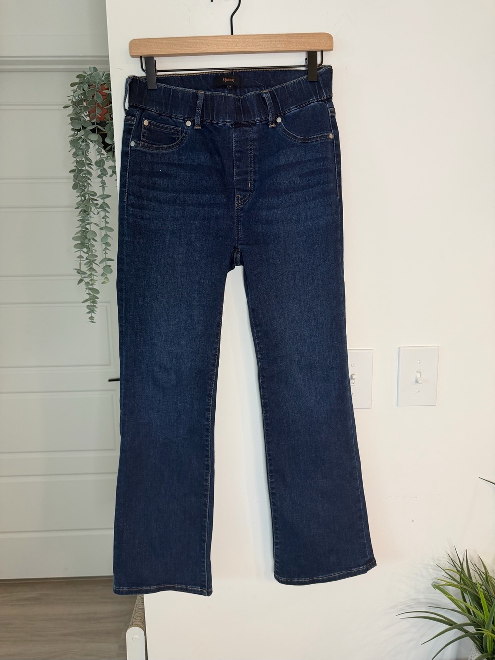 Quince Women's Dark Wash Blue Denim Pull-On Stretch Kick Flare Jeans S Inseam 28